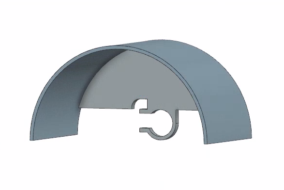 Custom longboard mud flap, isometric CAD render